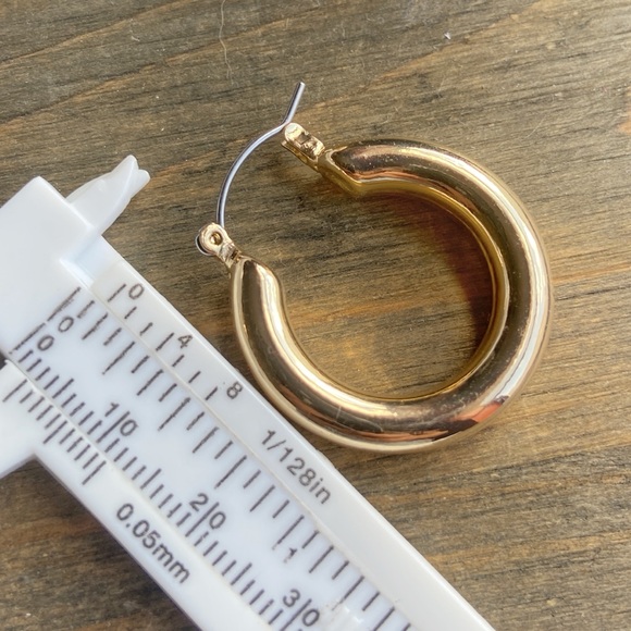 Gold chunky steel tubular medium hoops/manifesting good fortune - Picture 2 of 8
